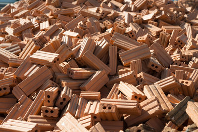 Full frame shot of bricks at construction site