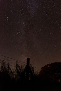 Low angle view of silhouette trees against sky at night