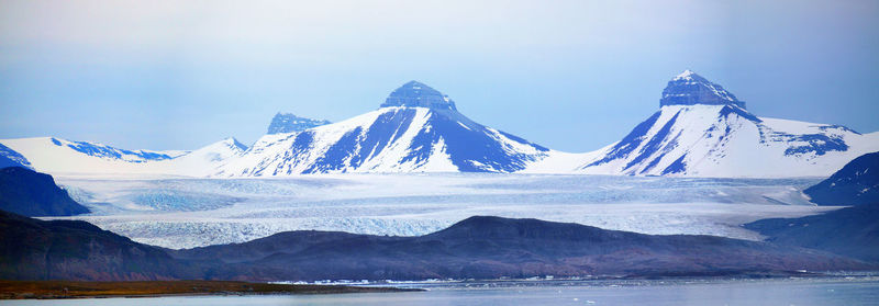 Scenic view of snowcapped mountains against sky