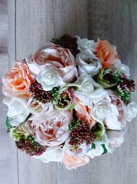 High angle view of roses on table