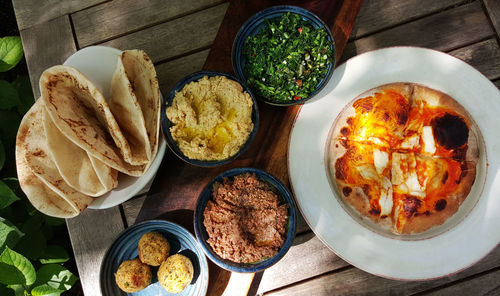 High angle view of food on table