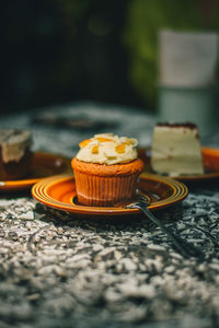 Close-up of cupcakes on table