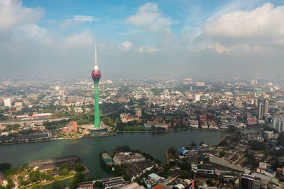 Aerial view of colombo city and the lotus tower. sri lanka. modern buildings and skyscrapers.