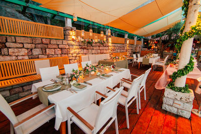 Chairs and tables in restaurant