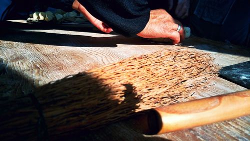 Close-up of man working on table