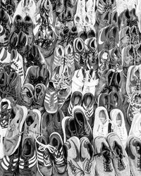 Full frame shot of shoes for sale in market