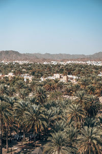 High angle view of townscape against clear sky