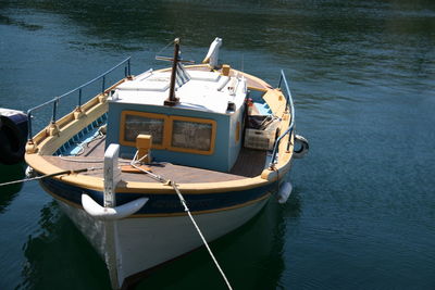 High angle view of the moored boat 