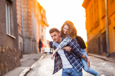 Young couple kissing outdoors