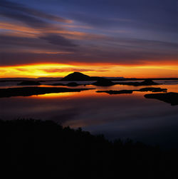 Lake myvatn in north iceland at a calm sunset