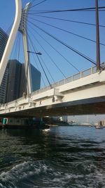 Suspension bridge over river