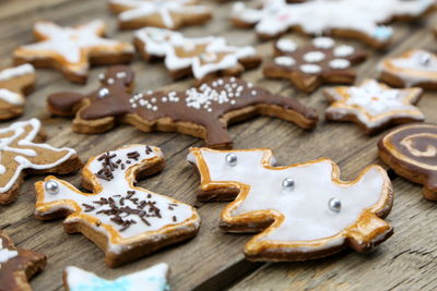 Close-up of cookies on christmas tree