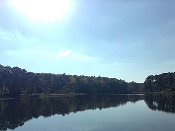 Scenic view of lake against sky at sunset