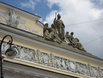 Low angle view of statue against sky