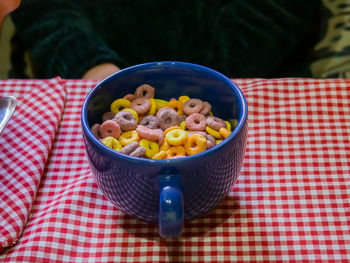 High angle view of breakfast on table