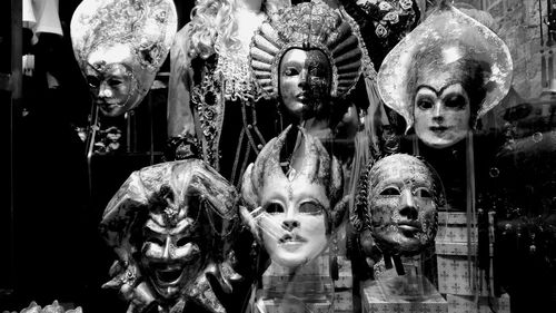 Close-up of store for sale venice masks 