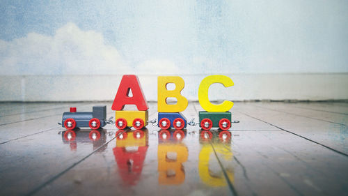 Close-up of toys on table