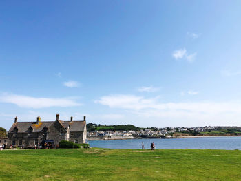 Built structure on beach against sky