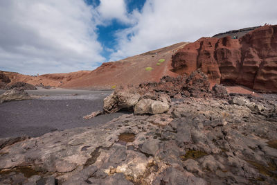 Rock formations on landscape against sky