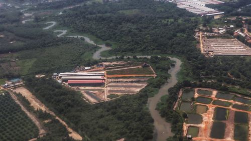 High angle view of agricultural landscape