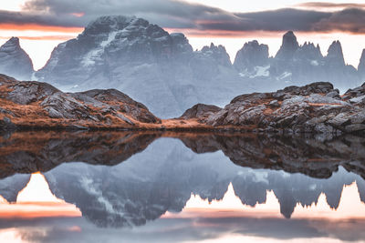 Reflection of mountain range in lake