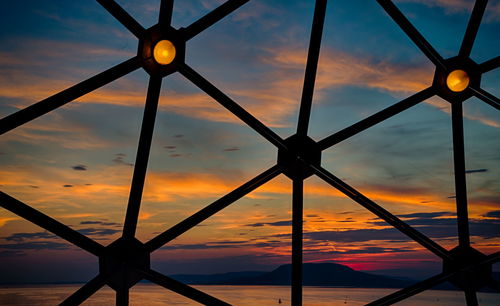 Close-up of silhouette crane against sky during sunset