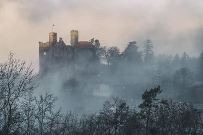 Foggy morning and a castle ruin