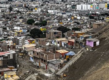 High angle view of buildings in chorillos, lima