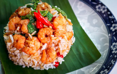 High angle view of food in plate