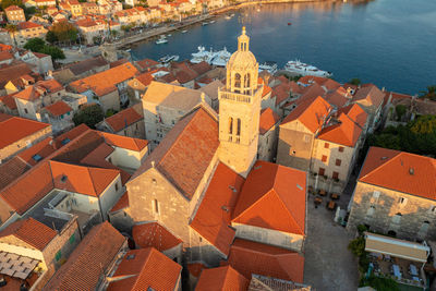 High angle view of buildings in city