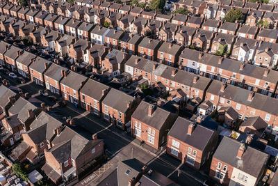 High angle view of buildings in city