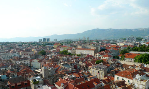 High angle view of townscape against sky