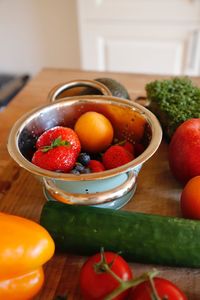 Close-up of fruits in bowl on table