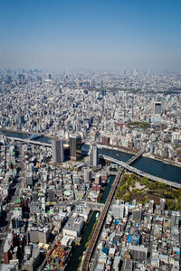 High angle view of cityscape against sky