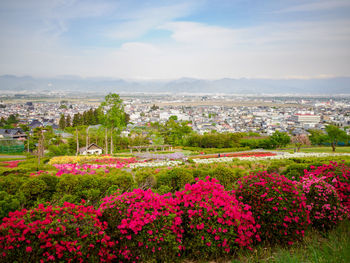 High angle view of townscape against sky