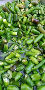 Full frame shot of green chili peppers