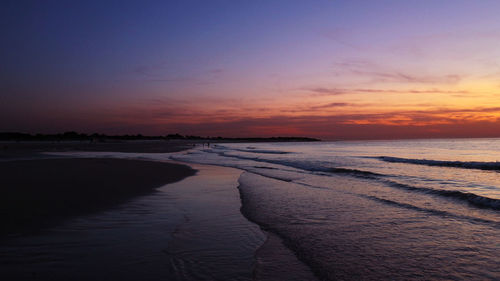 Scenic view of beach against sky during sunset