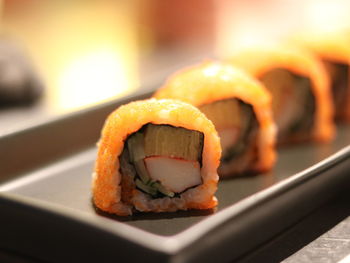 Close-up of sushi in plate