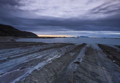 Scenic view of sea against cloudy sky