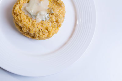 High angle view of dessert in plate