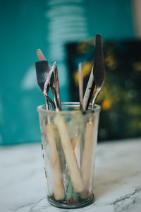 Close-up of glass jar on table