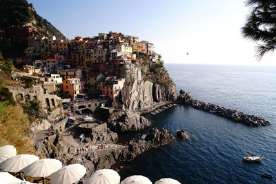 High angle view of city at seaside