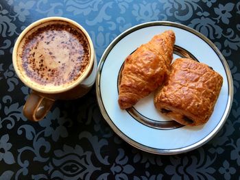 High angle view of breakfast on table