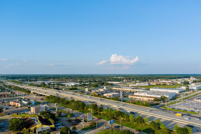 High angle view of cityscape against sky