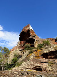 Low angle view of rock formations against blue sky