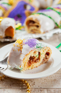 Close-up of cake in plate on table