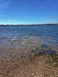 Scenic view of sea against blue sky