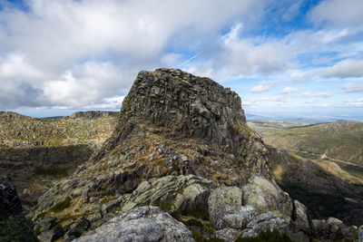 Rock formations on landscape against sky