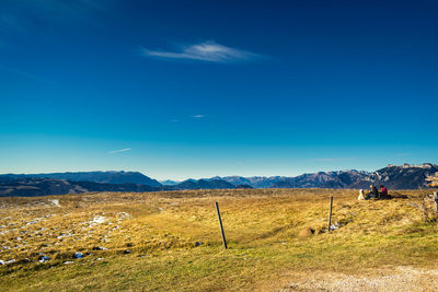 Scenic view of field against blue sky