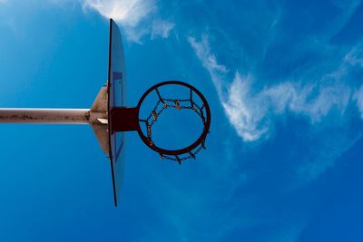 Low angle view of basketball hoop against sky